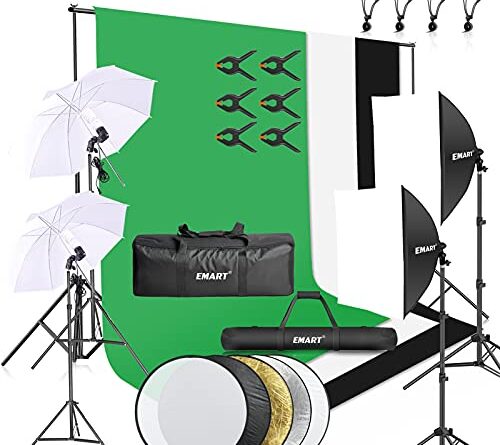 Emart 8.5 x 10 ft Backdrop Support System, Photography Video Studio Lighting Kit Umbrella Softbox Set Continuous Lighting for Photo Studio Product, Portrait and Video Shooting Photography