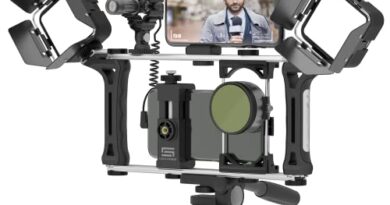 DREAMGRIP Evolution MOJO Universal Transformer Rig for Smartphones, Action Cameras, DSLR Cameras. The Set for Journalists with Wired Gun Microphone and LED Lights. Smart Filming System