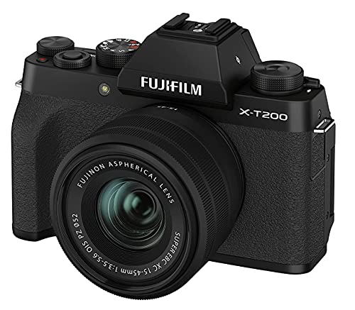 Fujifilm X-T200 24.2 MP Mirrorless Camera with XC 15-45 mm Lens (APS-C Sensor, Electronic Viewfinder, 8.89 cm (3.5") Vari-Angle Touchscreen, Face/Eye AF, 4K Video Vlogging, Film Simulations) - Black