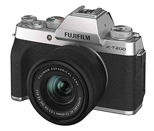 Fujifilm X-T200 24.2 MP Mirrorless Camera with XC 15-45 mm Lens (APS-C Sensor, Electronic Viewfinder, 8.89 cm (3.5") Vari-Angle Touchscreen, Face/Eye AF, 4K Video Vlogging, Film Simulations) - Silver