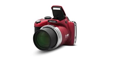 Minolta Pro Shot 16 Mega Pixel HD Digital Camera with 53x Optical Zoom, Full 1080p HD Video & 16GB SD Card, MN53Z, Red