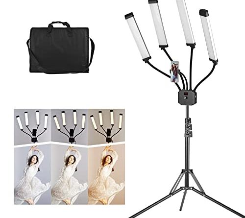 Flexible 4-Arms LED Light Pgraphy Fill Light 3200K-5600K Dimmable with Phone Holder + 2M/78.7in Metal Light Stand + Carrying Bag for Live Streaming Vlogging Wedg Product