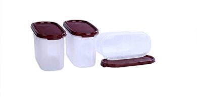 Signoraware 1.1 Litres Modular Storage Container with Lid | Food Grade Bpa-Free Plastic Jar Boxes | Freezer Microwave Safe Leak-Proof | Unbreakable Kitchen Organizers (Oval 1100ml | Set 3 Maroon)