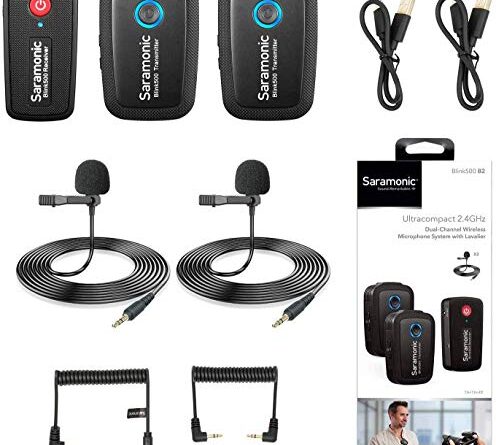 Saramonic Blink500 B2 Dual-Channel Mic Two Transmitters 2.4GHz Wireless Lavalier Microphone System for DSLR Camera, Mirrorless, Video and Smartphone for YouTube Facebook Live Vlogging (TRS & TRRS)